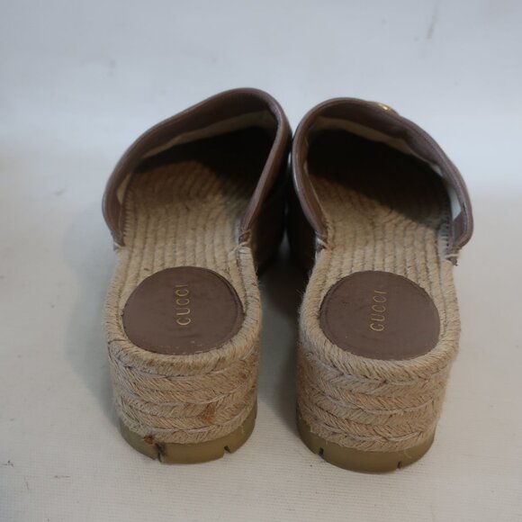 Authentic Gucci Marmont Taupe Leather GG Espadrille Flat Platform Mule 39 US/8.5 - Picture 5 of 14